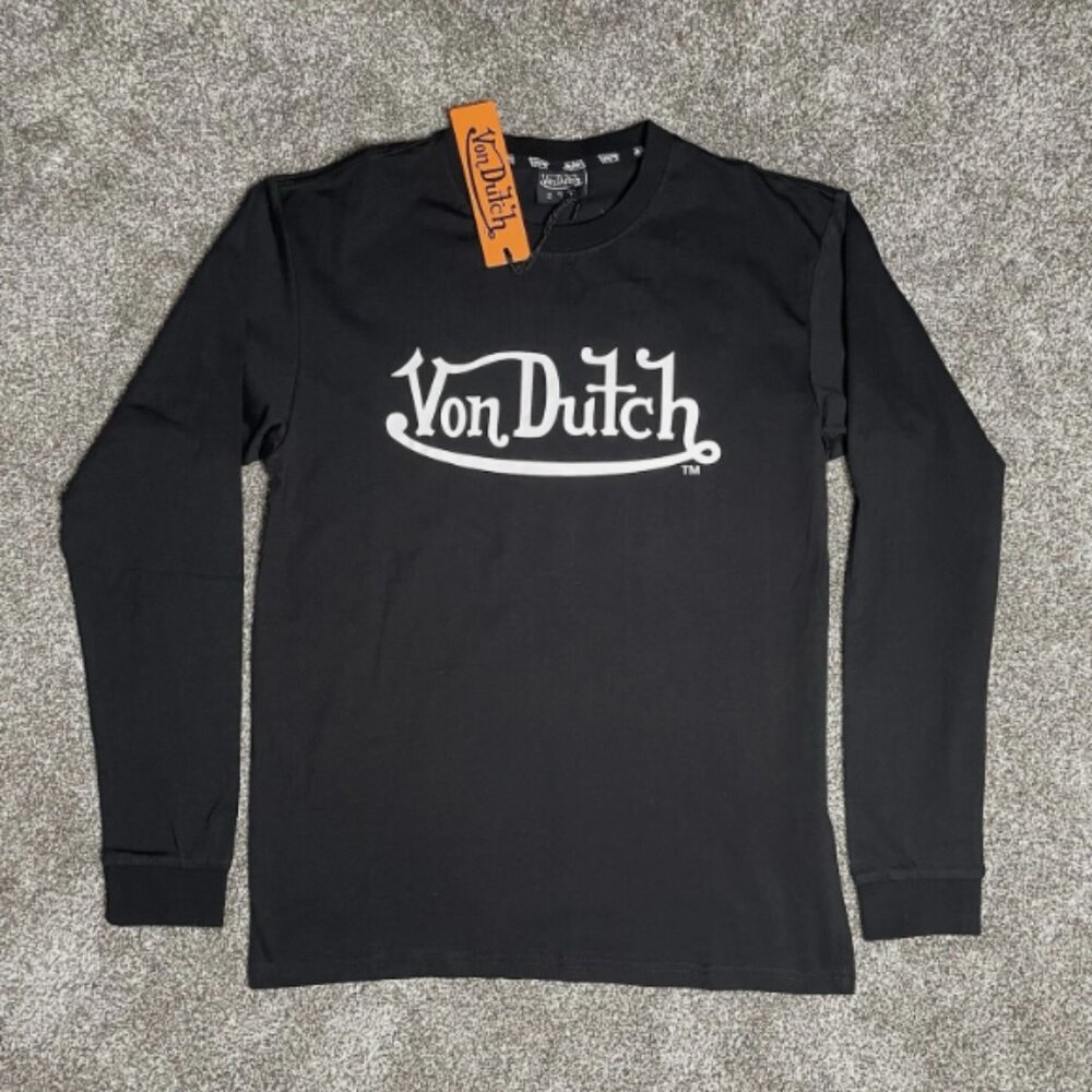 Von Dutch Long Sleeve T-shirt Black Basic Tee Logo Size XS